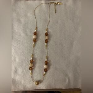 New York & Co 24” Necklace Gold Toned, white & amber, Beaded Chain Sophisticated